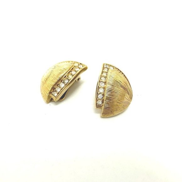 Dior Rhinestone Earrings Gold Plated Gold - Picture 1 of 10